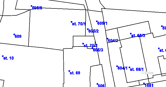 Parcela st. 70/2 v KÚ Ševětín, Katastrální mapa
