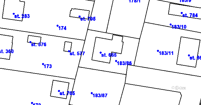 Parcela st. 665 v KÚ Ševětín, Katastrální mapa
