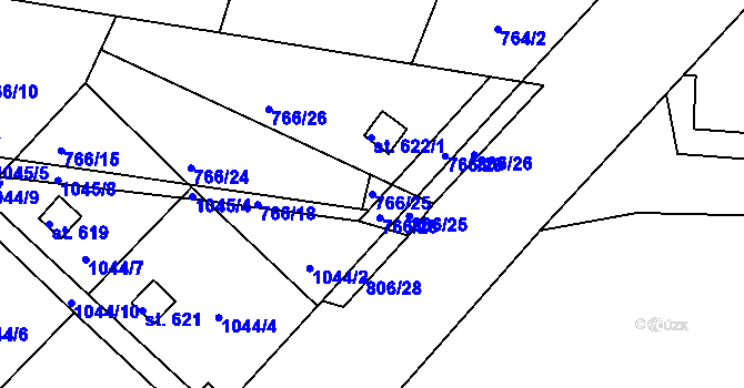 Parcela st. 766/25 v KÚ Ševětín, Katastrální mapa