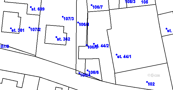 Parcela st. 106/5 v KÚ Ševětín, Katastrální mapa