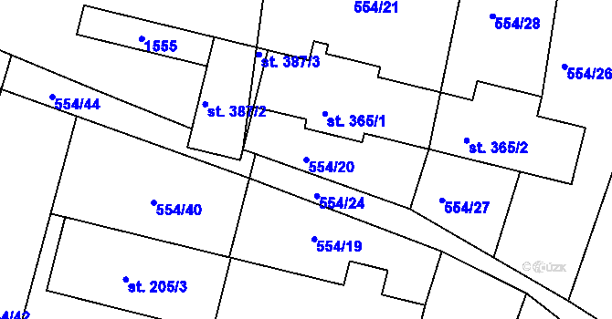Parcela st. 554/20 v KÚ Ševětín, Katastrální mapa