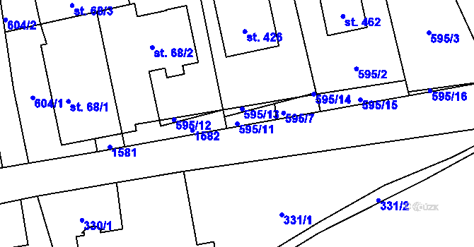 Parcela st. 595/11 v KÚ Ševětín, Katastrální mapa