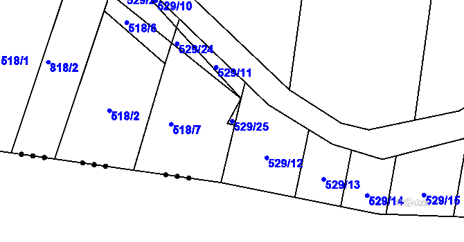 Parcela st. 529/25 v KÚ Ševětín, Katastrální mapa