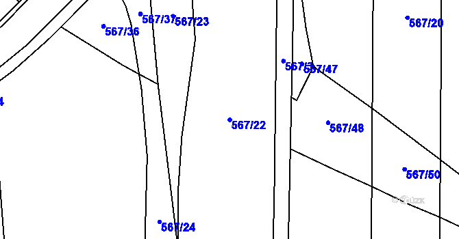 Parcela st. 567/22 v KÚ Ševětín, Katastrální mapa