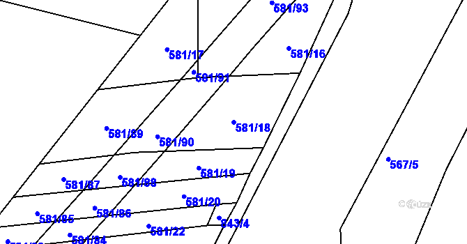 Parcela st. 581/18 v KÚ Ševětín, Katastrální mapa
