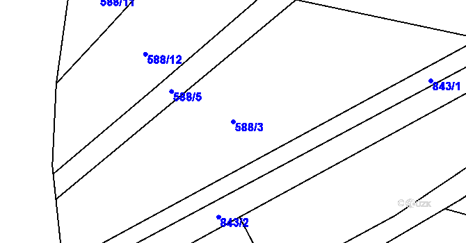 Parcela st. 588/3 v KÚ Ševětín, Katastrální mapa