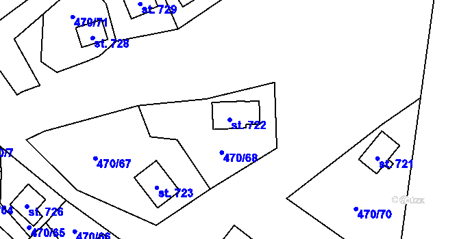Parcela st. 722 v KÚ Ševětín, Katastrální mapa