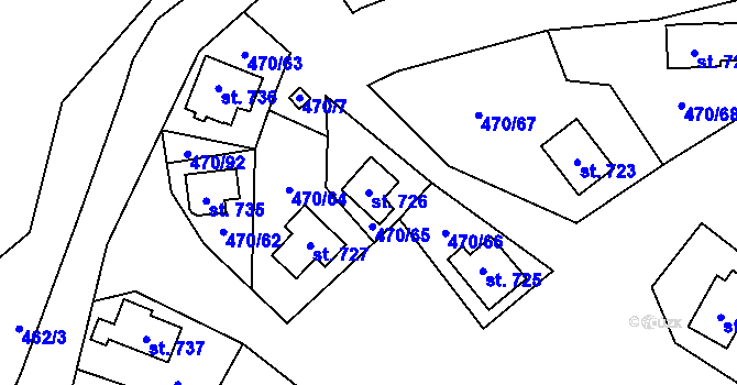 Parcela st. 726 v KÚ Ševětín, Katastrální mapa