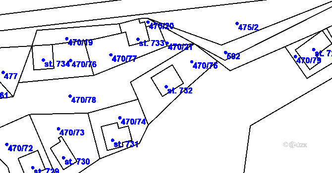 Parcela st. 732 v KÚ Ševětín, Katastrální mapa