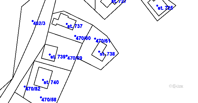 Parcela st. 738 v KÚ Ševětín, Katastrální mapa