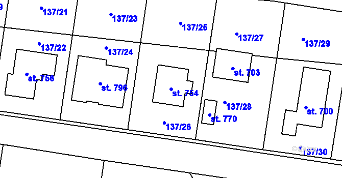 Parcela st. 754 v KÚ Ševětín, Katastrální mapa