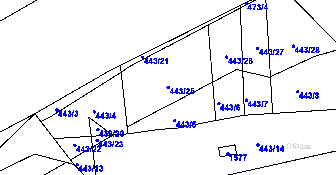 Parcela st. 443/25 v KÚ Ševětín, Katastrální mapa