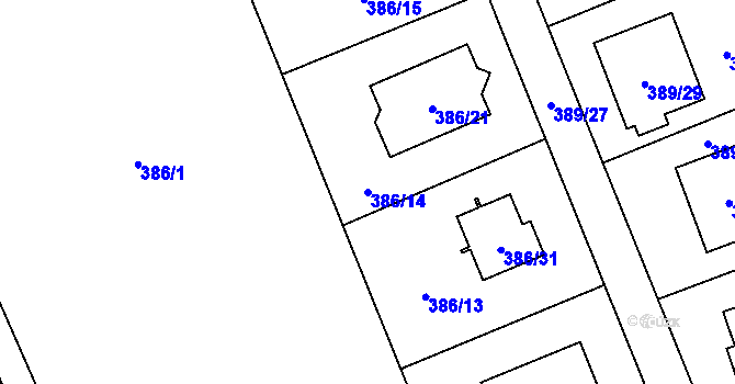 Parcela st. 386/14 v KÚ Šilheřovice, Katastrální mapa
