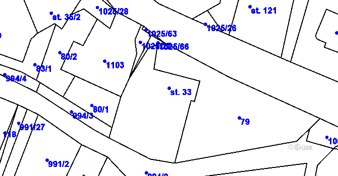 Parcela st. 33 v KÚ Šimanov na Moravě, Katastrální mapa