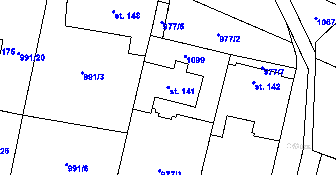 Parcela st. 141 v KÚ Šimanov na Moravě, Katastrální mapa