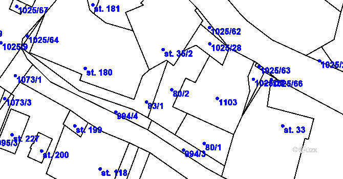 Parcela st. 80/2 v KÚ Šimanov na Moravě, Katastrální mapa