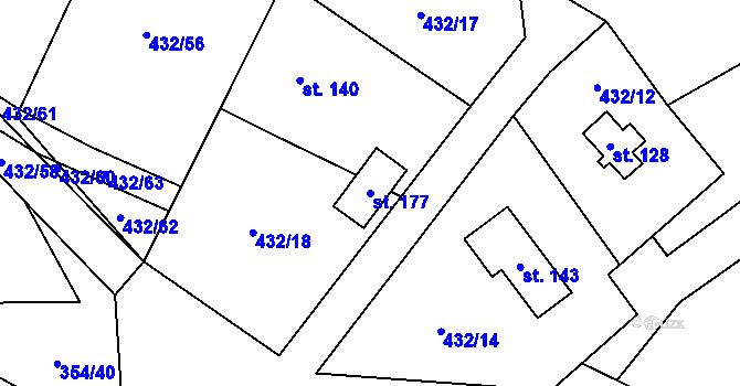 Parcela st. 177 v KÚ Šimanov na Moravě, Katastrální mapa