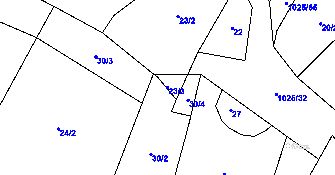 Parcela st. 23/3 v KÚ Šimanov na Moravě, Katastrální mapa