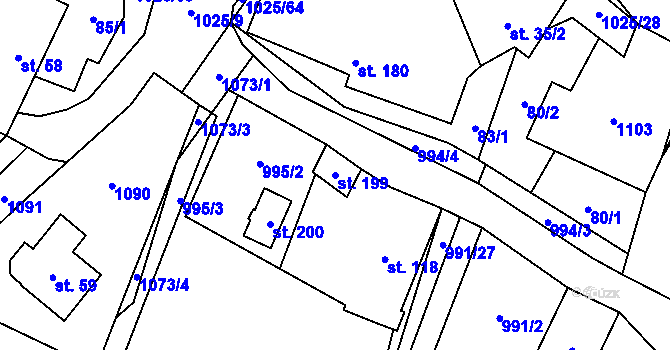 Parcela st. 199 v KÚ Šimanov na Moravě, Katastrální mapa