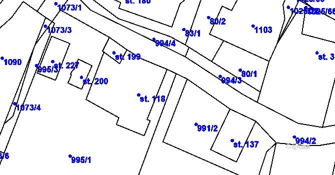 Parcela st. 991/27 v KÚ Šimanov na Moravě, Katastrální mapa