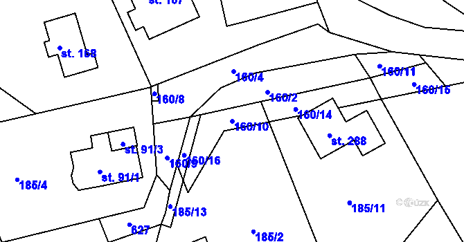 Parcela st. 160/10 v KÚ Minkovice, Katastrální mapa