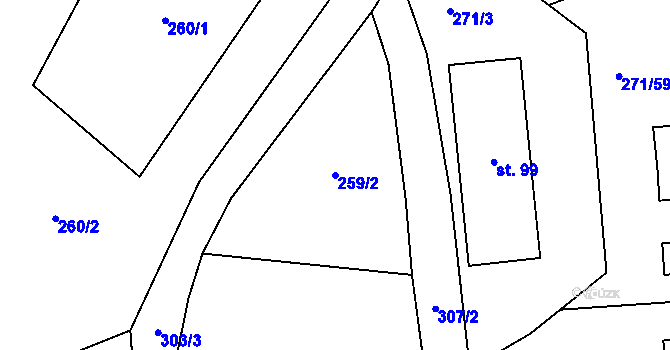 Parcela st. 259/2 v KÚ Minkovice, Katastrální mapa