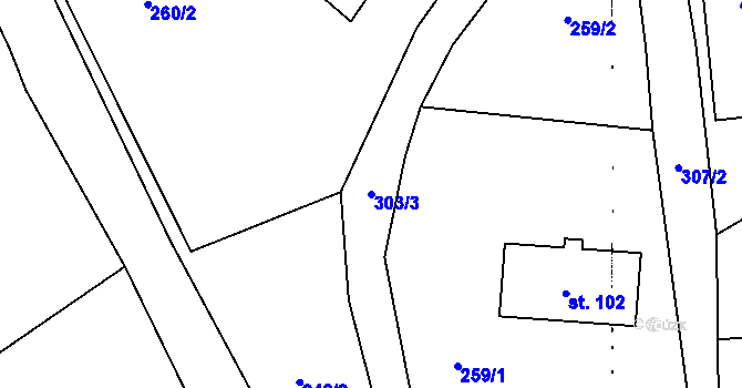 Parcela st. 303/3 v KÚ Minkovice, Katastrální mapa