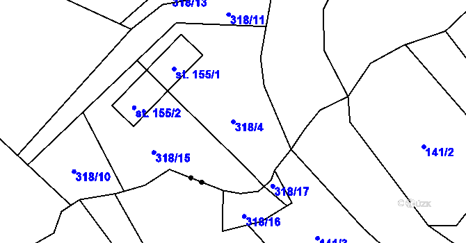 Parcela st. 318/4 v KÚ Minkovice, Katastrální mapa