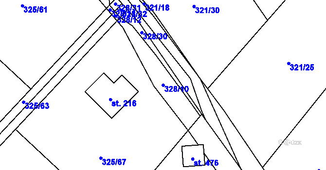 Parcela st. 328/10 v KÚ Minkovice, Katastrální mapa