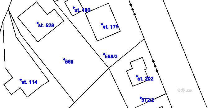 Parcela st. 568/3 v KÚ Minkovice, Katastrální mapa