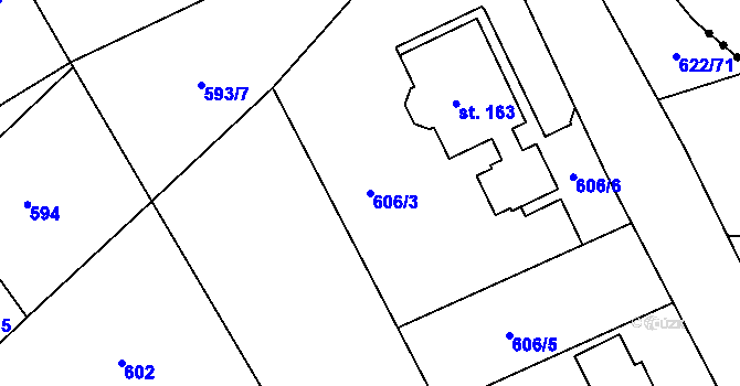 Parcela st. 606/3 v KÚ Minkovice, Katastrální mapa