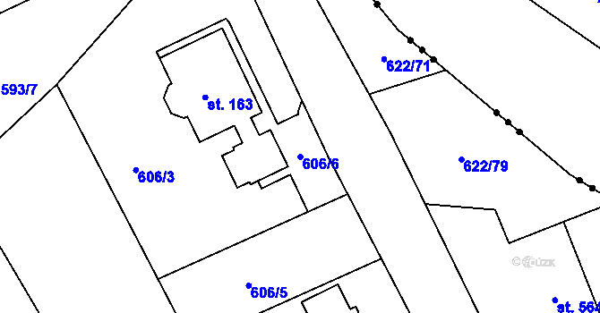 Parcela st. 606/6 v KÚ Minkovice, Katastrální mapa