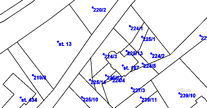 Parcela st. 224/3 v KÚ Minkovice, Katastrální mapa