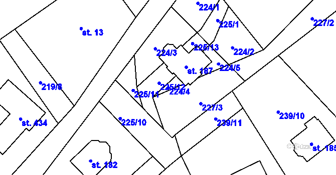 Parcela st. 224/4 v KÚ Minkovice, Katastrální mapa