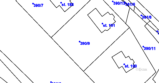 Parcela st. 390/9 v KÚ Minkovice, Katastrální mapa
