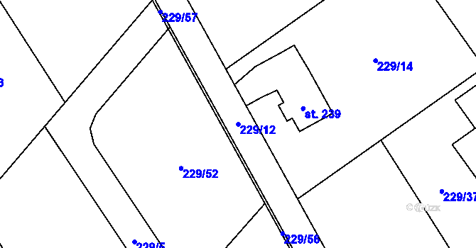 Parcela st. 229/12 v KÚ Minkovice, Katastrální mapa