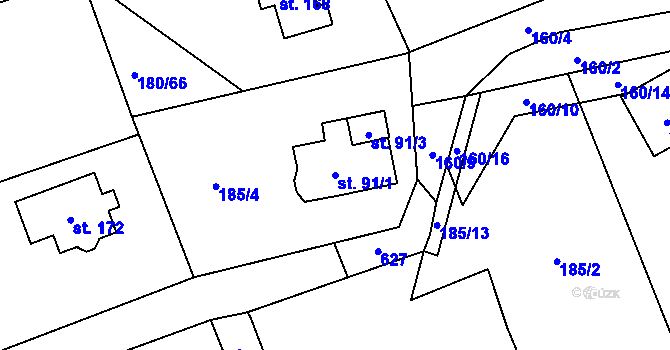 Parcela st. 91/1 v KÚ Minkovice, Katastrální mapa