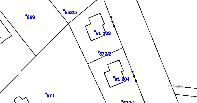 Parcela st. 572/2 v KÚ Minkovice, Katastrální mapa