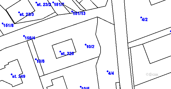 Parcela st. 10/2 v KÚ Minkovice, Katastrální mapa