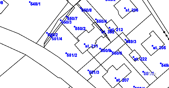 Parcela st. 211 v KÚ Minkovice, Katastrální mapa