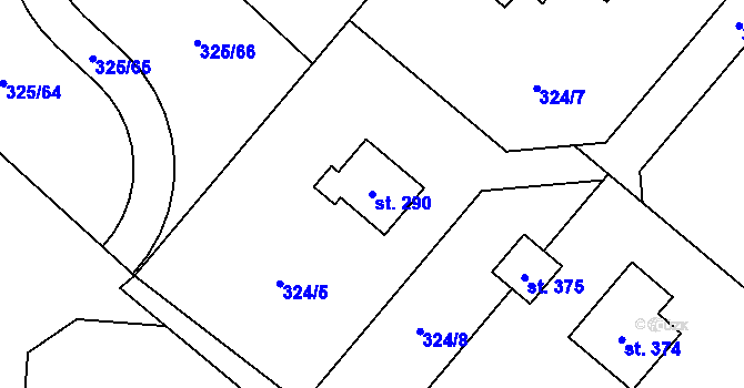 Parcela st. 290 v KÚ Minkovice, Katastrální mapa
