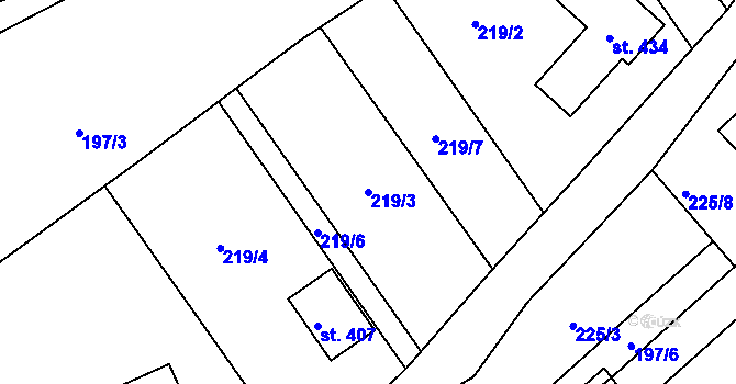 Parcela st. 219/3 v KÚ Minkovice, Katastrální mapa