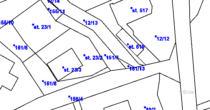 Parcela st. 151/7 v KÚ Minkovice, Katastrální mapa