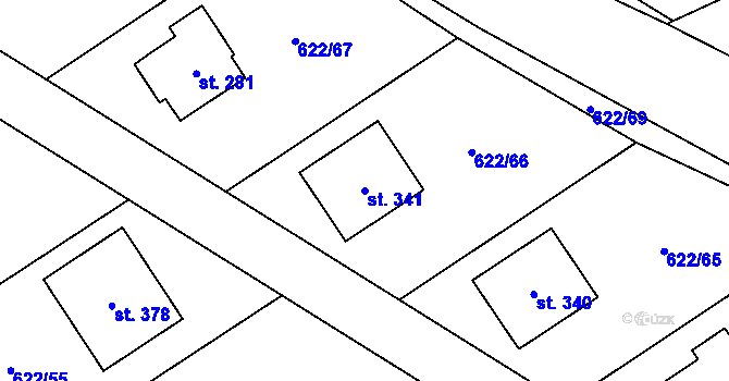 Parcela st. 341 v KÚ Minkovice, Katastrální mapa