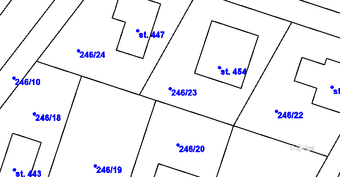 Parcela st. 246/23 v KÚ Minkovice, Katastrální mapa