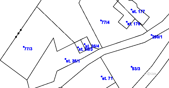 Parcela st. 36/4 v KÚ Minkovice, Katastrální mapa