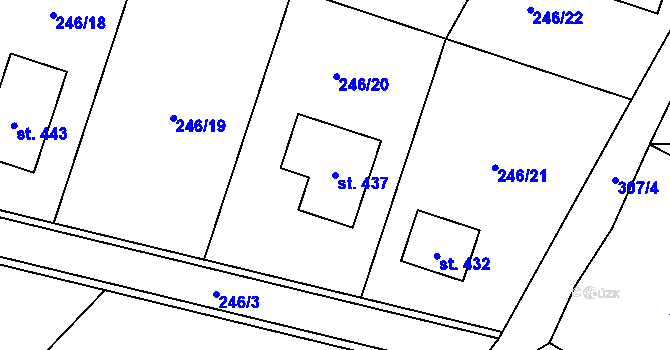 Parcela st. 437 v KÚ Minkovice, Katastrální mapa
