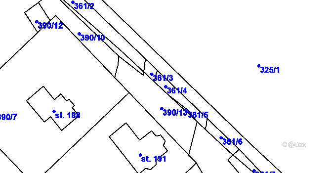 Parcela st. 361/4 v KÚ Minkovice, Katastrální mapa