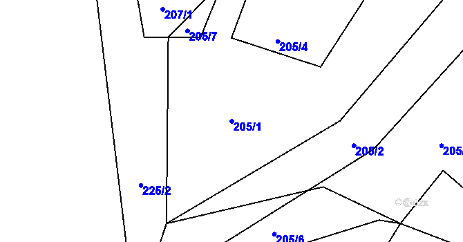 Parcela st. 205/1 v KÚ Rašovka, Katastrální mapa
