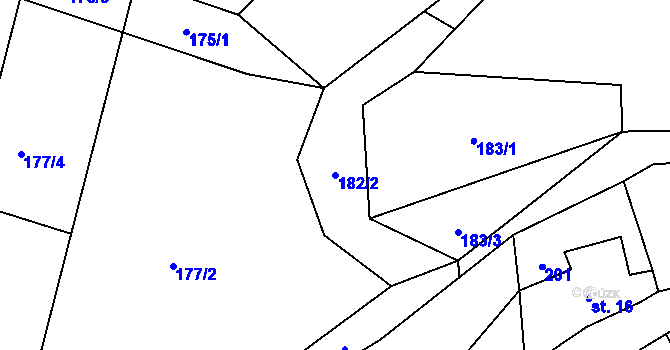 Parcela st. 182/2 v KÚ Rašovka, Katastrální mapa